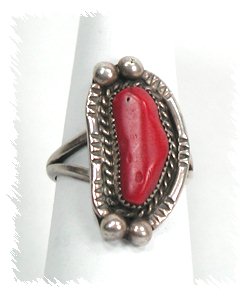 Navajo Sterling Silver Coral Ring