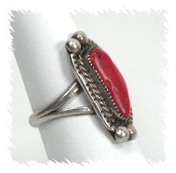 Navajo Sterling Silver Coral Ring