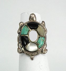 Navajo Sterling Silver Inlay Turtle Ring