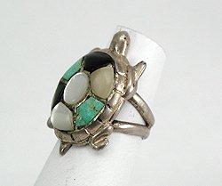 Navajo Sterling Silver Inlay Turtle Ring