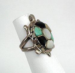 Navajo Sterling Silver Inlay Turtle Ring