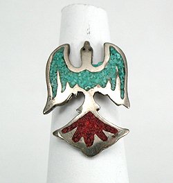 Navajo Sterling Silver chip inlay peyote bird Ring