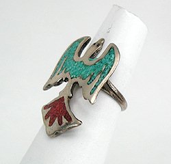 Navajo Sterling Silver chip inlay peyote bird Ring