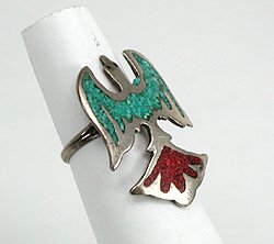 Navajo Sterling Silver chip inlay peyote bird Ring