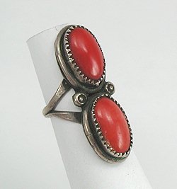 Navajo Sterling Silver Coral Ring
