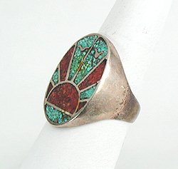 Navajo Sterling Silver Chip Inlay Ring