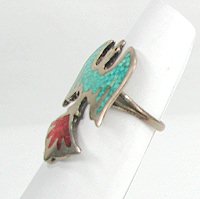 Navajo Sterling Silver  chip inlay peyote birt coral Turquoise ring