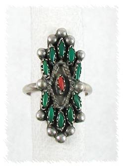 Navajo Petit Point Sterling Silver Turquoise Coral Ring