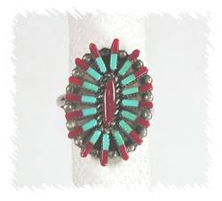 Zuni Sterling Silver Turquoise Coral Petit Point ring