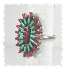 Zuni Sterling Silver Turquoise Coral Petit Point ring