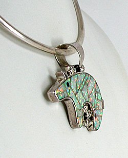 Authentic Vintage Native American Opal Inlay Bear Pendant