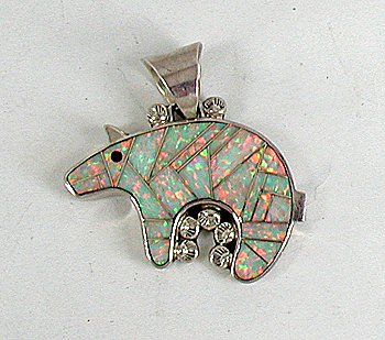 Authentic Vintage Native American Opal Inlay Bear Pendant