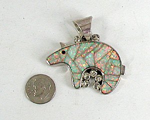 Authentic Vintage Native American Opal Inlay Bear Pendant