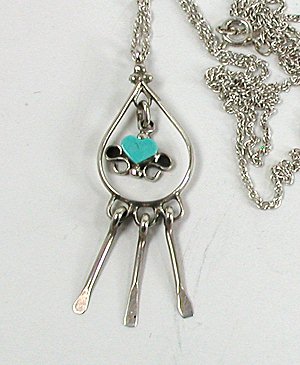 Vintage NOS sterling silver and Turquoise Heart Dangle Pendant with chain