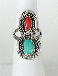 Navajo Sterling Silver  Turquoise and Coral ring