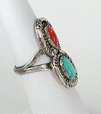 Navajo Sterling Silver  Turquoise and Coral ring