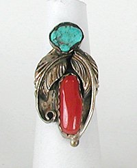 Navajo Sterling Silver  Turquoise and Coral ring