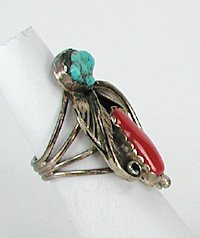Navajo Sterling Silver  Turquoise and Coral ring