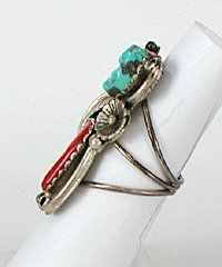 Navajo Sterling Silver  turquoise and coral  ring