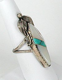 Navajo Sterling Silver Mother of Pearl  Ring