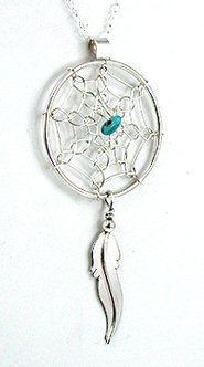 Native American Sterling Silver Turquoise Dreamcatcher Pendant