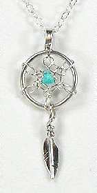 Native American Sterling Silver Turquoise Dreamcatcher Pendant