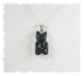 Native American Zuni  Sterling Silver, Jet and Turquoise hand carved bear fetish pendant