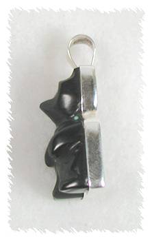 Native American Zuni  Sterling Silver, Jet and Turquoise hand carved bear fetish pendant
