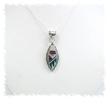 Native American Zuni Sterling Silver Inlay Pendant