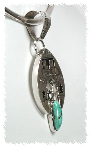 Native American Navajo  Sterling Silver Storyteller Turquoise pendant