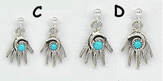Native American Sterling Silver turquoise hand earrings