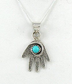 Native American Navajo Sterling Silver  turquoise hand Pendant