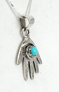 Native American Navajo Sterling Silver  turquoise hand Pendant