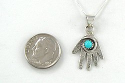 Native American Navajo Sterling Silver  turquoise hand Pendant