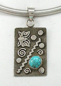 Native American Navajo  Sterling Silver turquoise symbols pendant