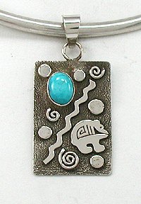 Native American Navajo  Sterling Silver turquoise symbols pendant