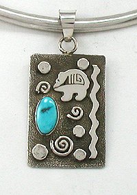 Native American Navajo  Sterling Silver turquoise symbols pendant