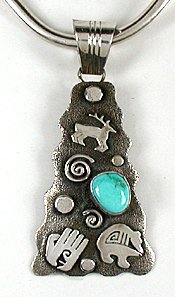 Native American Navajo  Sterling Silver turquoise symbols pendant
