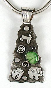 Native American Navajo  Sterling Silver turquoise symbols pendant