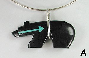 Native American Zuni Sterling Silver jet bear Pendant