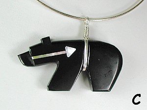 Native American Zuni Sterling Silver jet bear Pendant