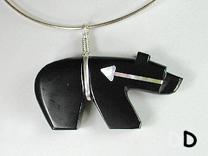 Native American Zuni Sterling Silver jet bear Pendant