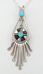 Native American Zuni Indian Jewelry; Navajo Sterling Silver inlay Pendant