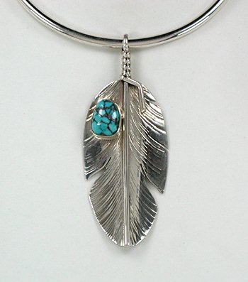 Navajo Sterling Silver and Turquoise Feather pendant