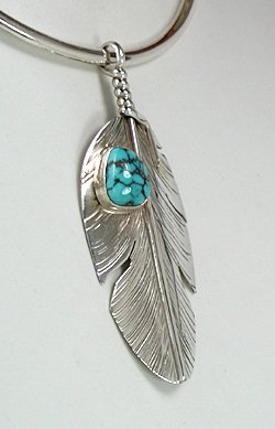 Navajo Sterling Silver and Turquoise Feather pendant