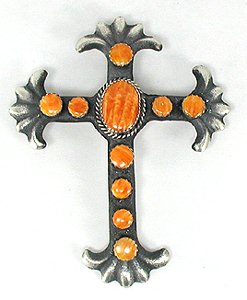 Native American Navajo Indian spiny oyster cross pin pendant