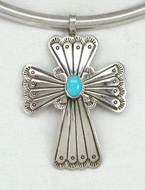 Native American Navajo  antiquied Sterling Silver Turquoise Cross  pendant