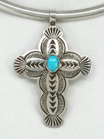 Native American Navajo  antiquied Sterling Silver Turquoise Cross  pendant