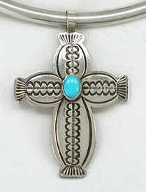Native American Navajo  antiquied Sterling Silver Turquoise Cross  pendant