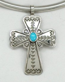 Native American Navajo  antiquied Sterling Silver Turquoise Cross  pendant
